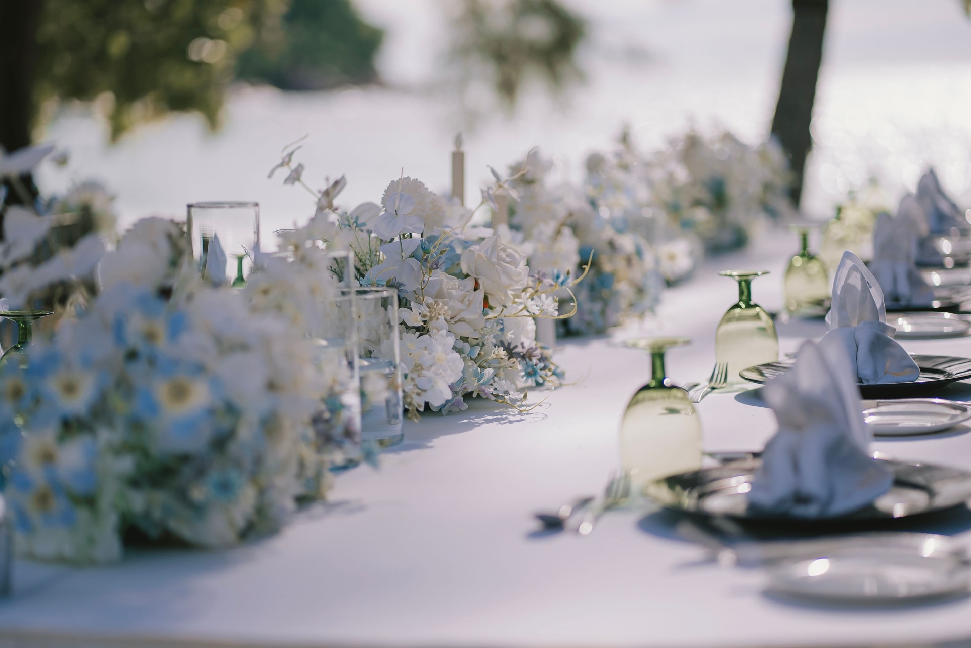 close up Table setting for outdoor event party or wedding reception